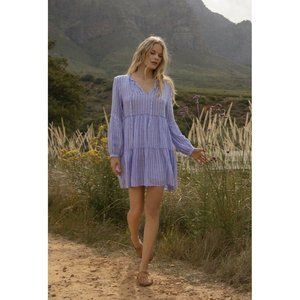 Rails Everly Mini Dress Ludlow Stripe Blue Linen M